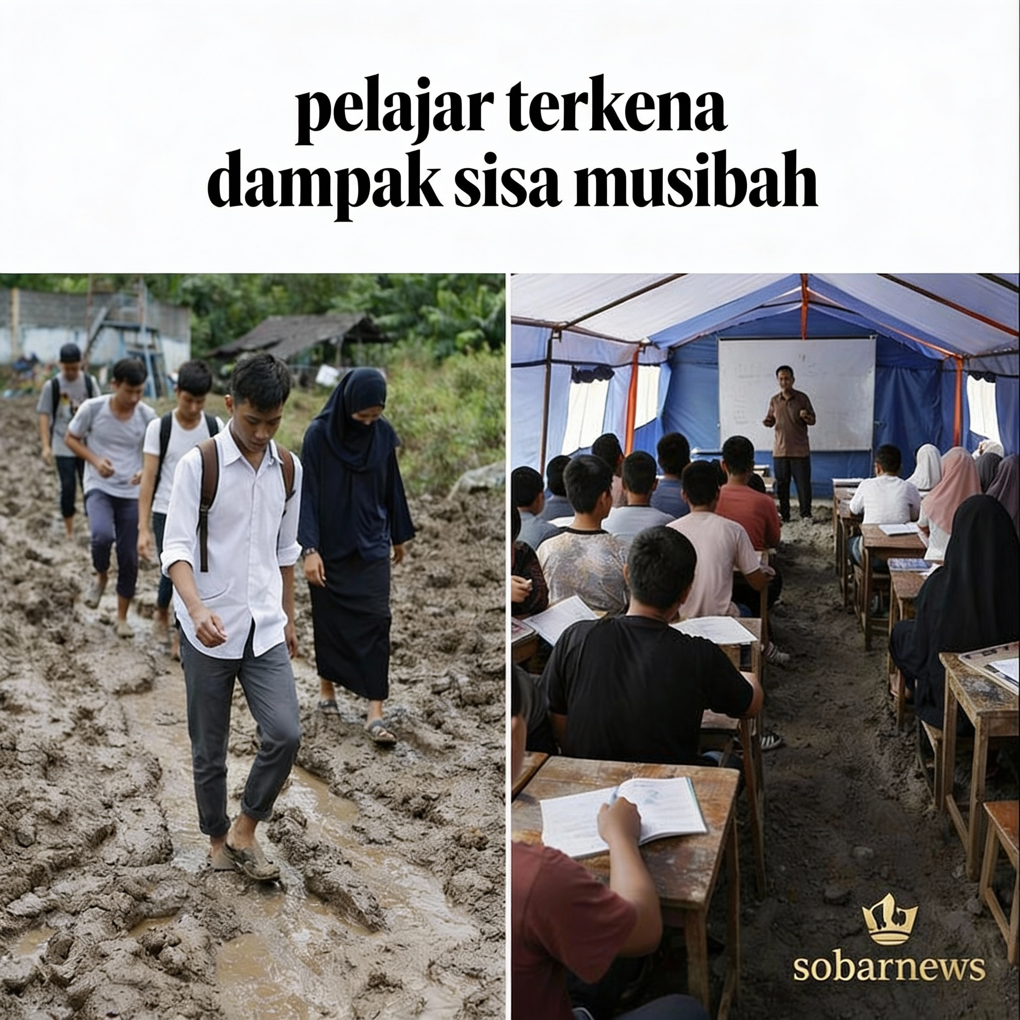 Tanpa Seragam, Siswa SMA di Pidie Jaya Sekolah Lewati Lumpur dan Belajar di Tenda